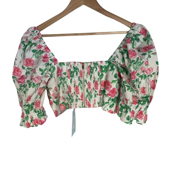 Hill House Isabella Crop Top in Pink Roses Medium NWT - Picture 6 of 9